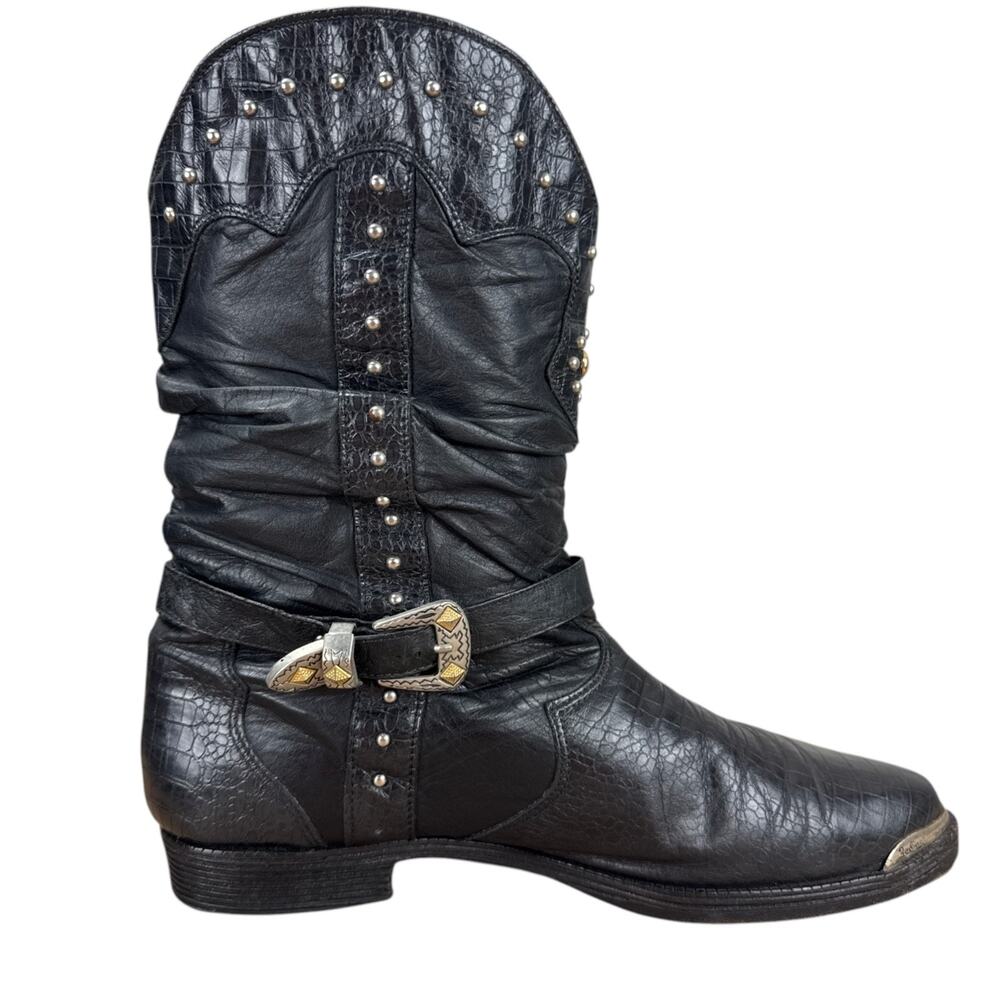 Vintage Zodiac Croc Embossed Leather Western Boots Mens 12 D Metal Toe Buckle